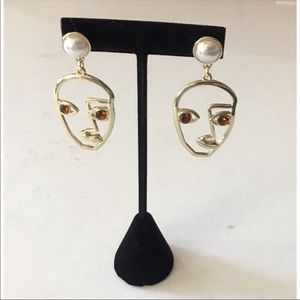 🌈3/25$ Gold Picasso Face Gemstone Eye Earrings